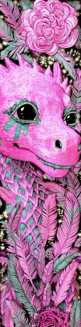 Free dragon bookmark featuring a feathered pink dragon